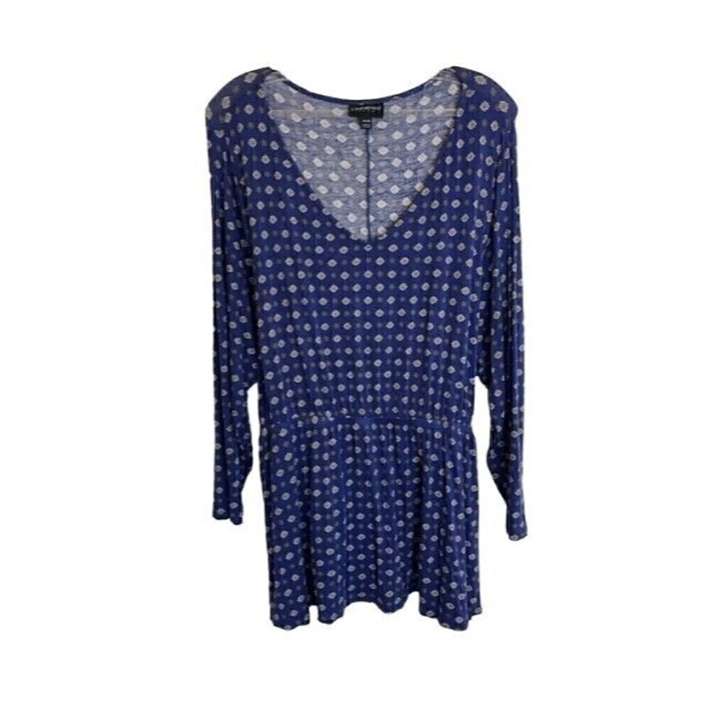 Lane Bryant Blue Medallion Vneck 3/4 Sleeve Peplum Blouse 18/20